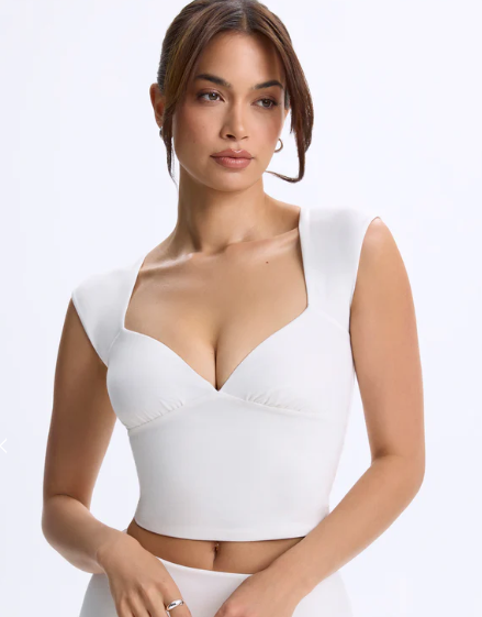 OhPolly - Modal Ruched Cap-Sleeve Top in White