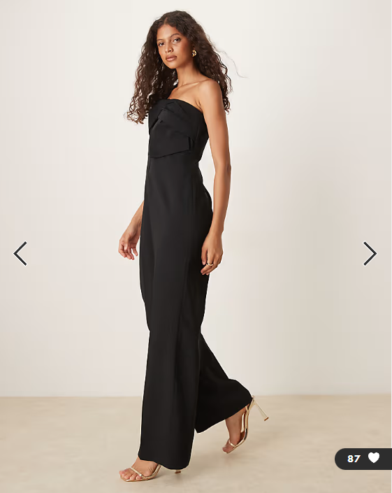 Mango one shoulder bow jumpsuit in black