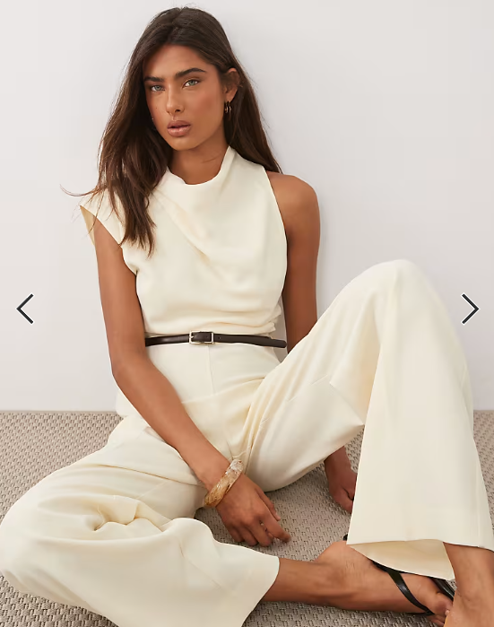 Mango sleeveless asymmetric tailored jumpsuit in cream