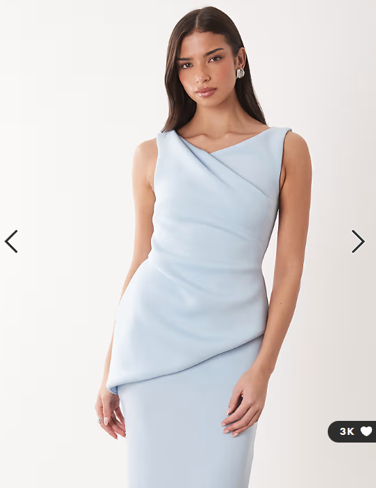 ASOS DESIGN drape asymmetric midi dress in light blue scuba-style fabric