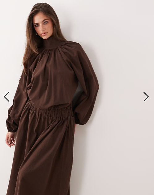 ASOS DESIGN zip through poplin volume pleat maxi dress in chocolate brown
