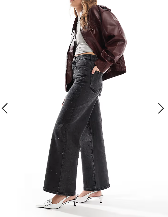 ONLY Hope wide leg jeans with rhinestones in washed black