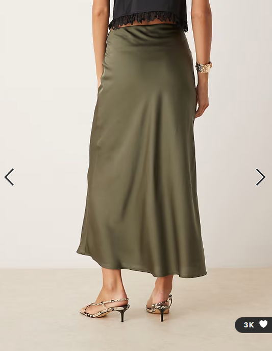 Vila satin maxi skirt in olive green