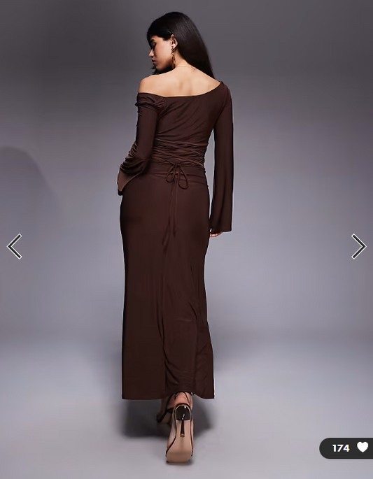 ASOS DESIGN off shoulder sculpting maxi dress in chocolate