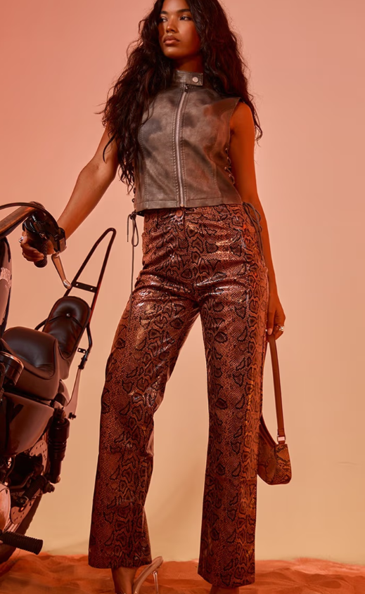 Plt - Charcoal Washed Faux Leather Lace Up High Neck Zip Top