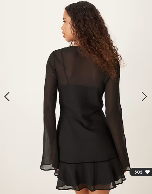 ASOS DESIGN ruched bust scoop long sleeve mini dress in black
