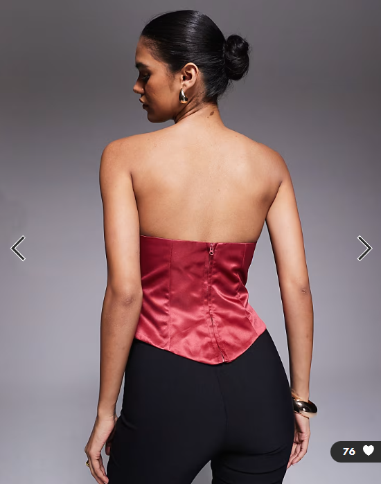 ASOS LUXE bonded satin corset bandeau top with corsage detail in berry