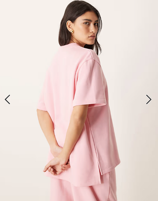 ASOS DESIGN co-ord sweat t shirt in pastel pink