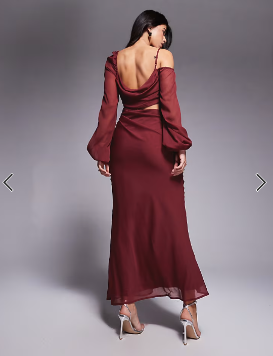 ASOS DESIGN cutout blouson sleeve drape maxi dress in mulberry