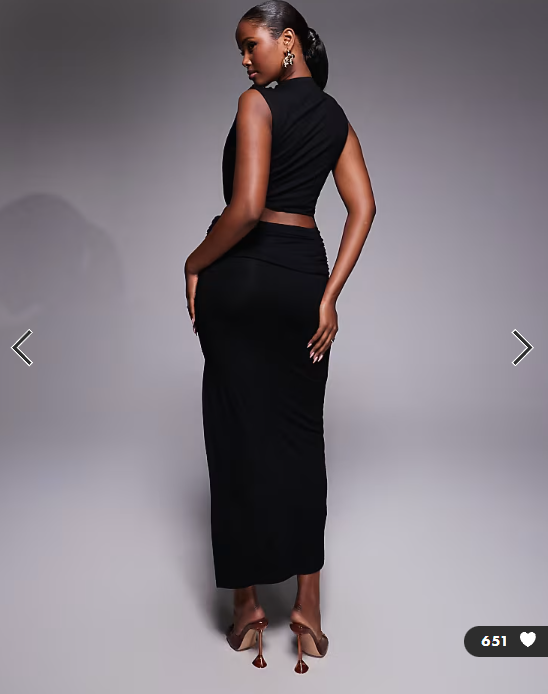 ASOS DESIGN high neck drape detail midi dress with cutout waist in black