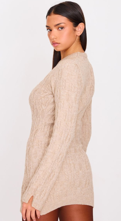 Plt - Taupe Chunky Cable Knit Mini Dress