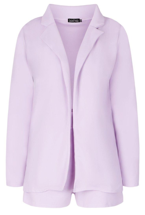Boohoo - Blazer And Self Fabric Belt Short Suit SET- lilac