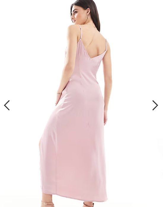 Vila Bridesmaid satin ruched side maxi dress in light pink