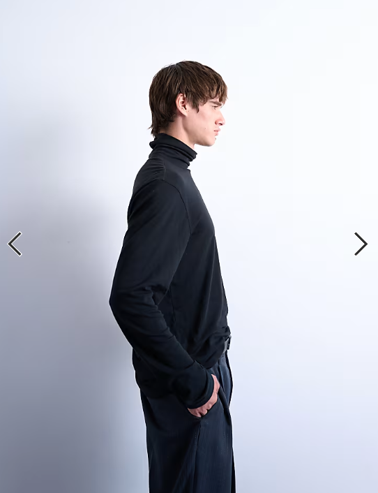Topman relaxed fit roll neck long sleeve t-shirt in black .