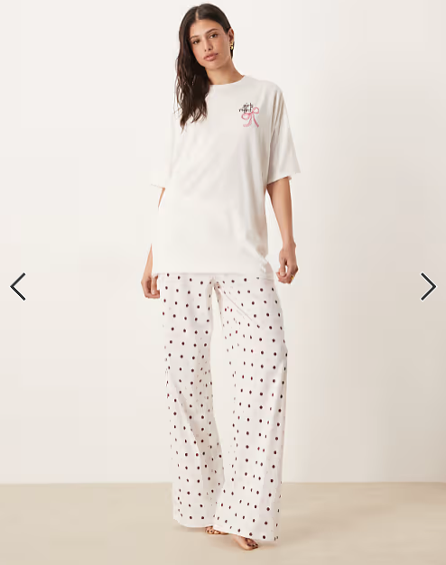 ASOS DESIGN Tall oversized tee and wide leg trouser pyjama set in girls night graphic