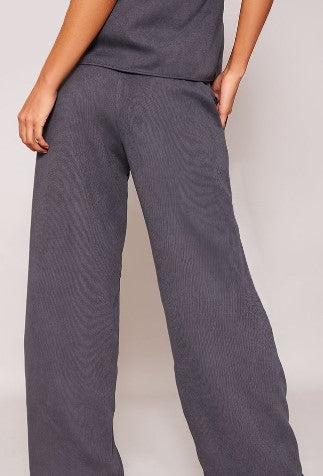 Charcoal Tailored Cord Low Rise Wide Leg Trousers