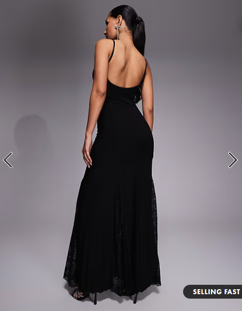 Fashionkilla exclusive slinky lace goget detail low back cami maxi dress in black