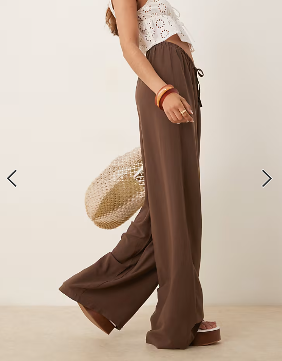 Asos - linen blend pull on trouser in chocolate