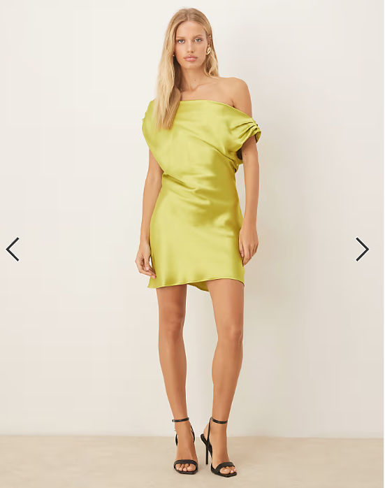ASOS DESIGN satin drape one shoulder mini dress in green