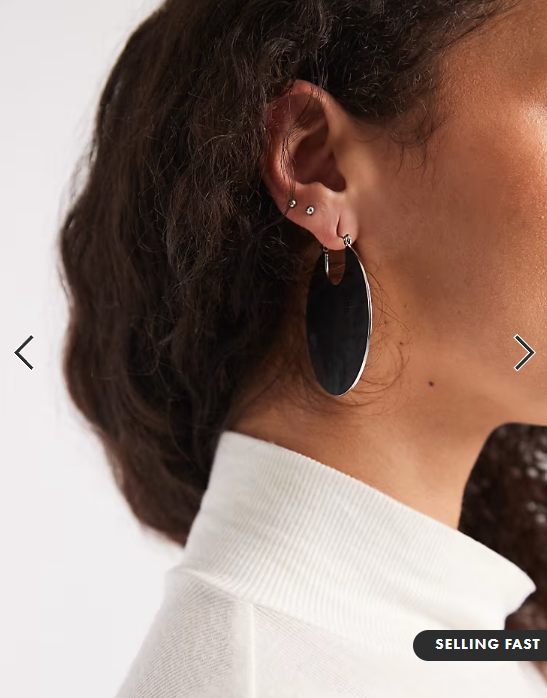 ASOS DESIGN hoop earrings with disc detail in silver tone