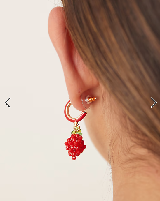 ASOS DESIGN hoop earrings with mini beaded strawberries in red