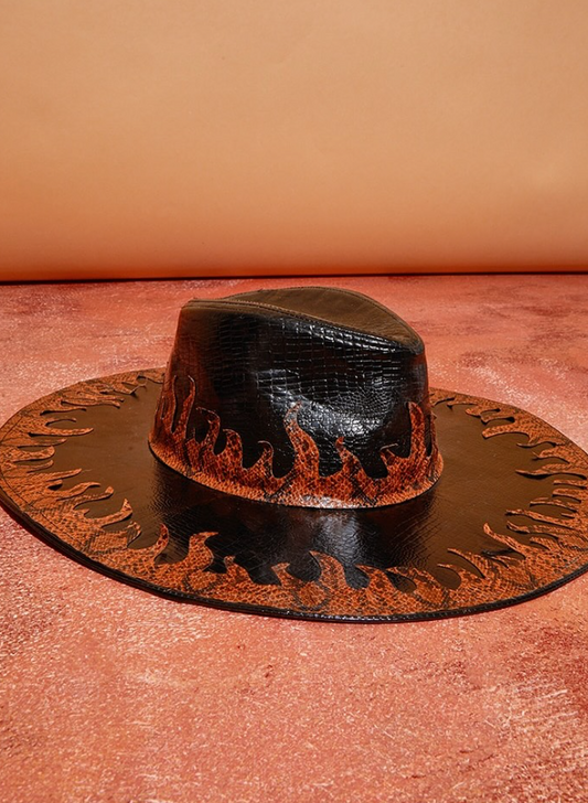 PLT-BROWN SNAKE FLAME WESTERN HAT