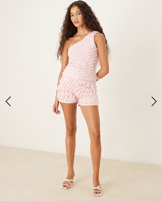 ASOS DESIGN mix & match ruffle one shoulder top in baby pink