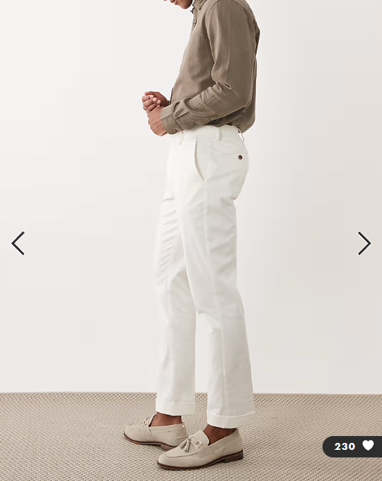 ASOS DESIGN tailored cotton rich slim chino trousers in white with turnup