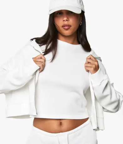 Boohoo - Waffle Zip Through Boxy Crop Hoodie
