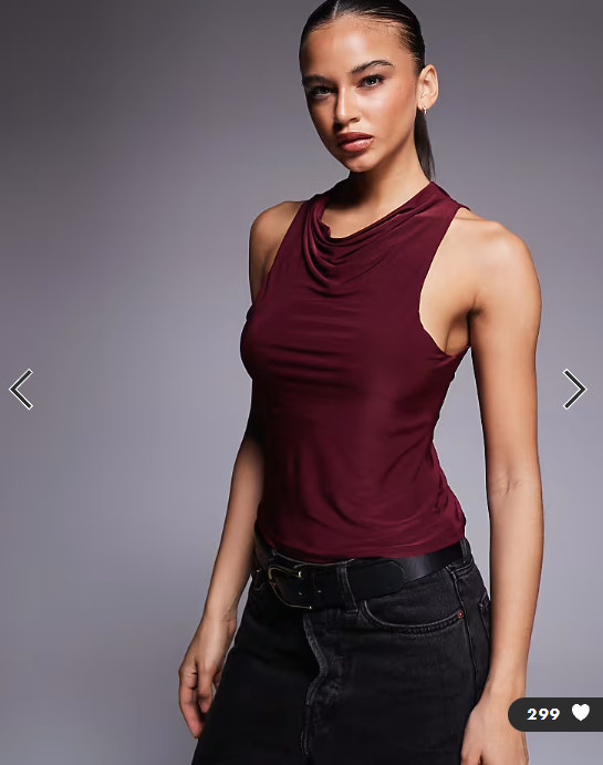 ASOS DESIGN slinky cowl neck tank top in berry