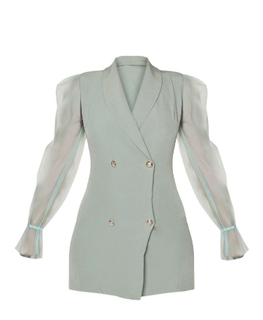 Sage Green Button Up Organza Sleeve Blazer Dress