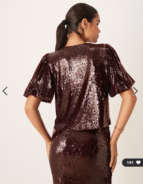 YAS premium sequin top in burgundy