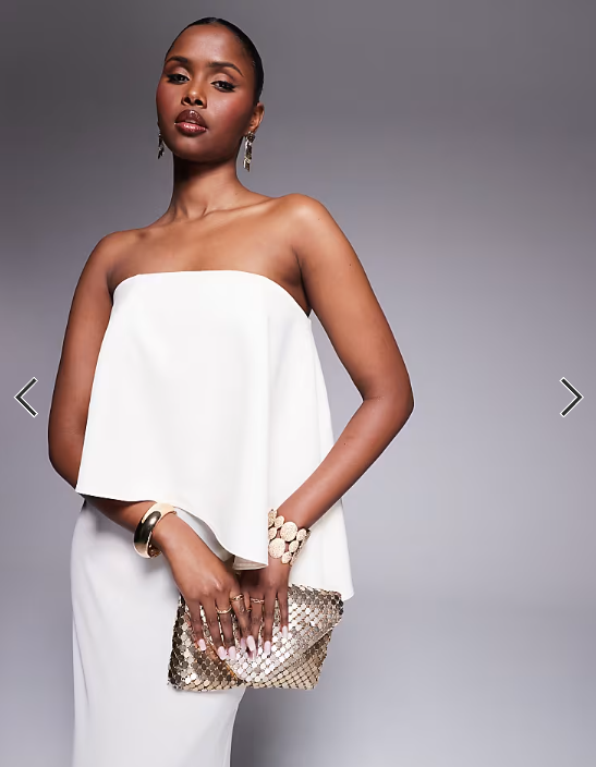 ASOS DESIGN bandeau asymmetric contrast fabric bias maxi dress in ivory