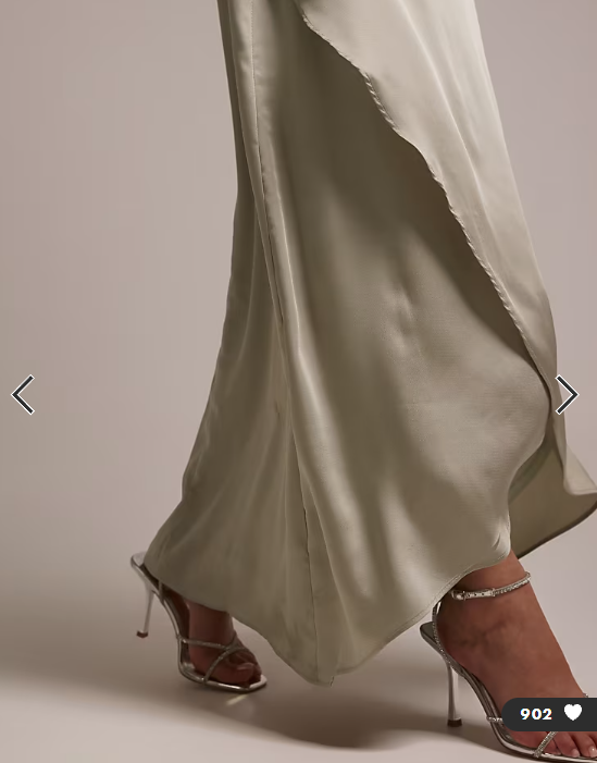 TFNC Bridesmaid satin one shoulder wrap skirt maxi dress in sage green