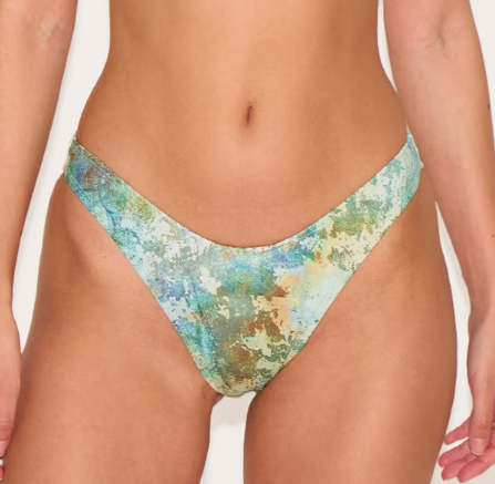 Plt - Green Mottled Print High Leg Bikini Bottoms