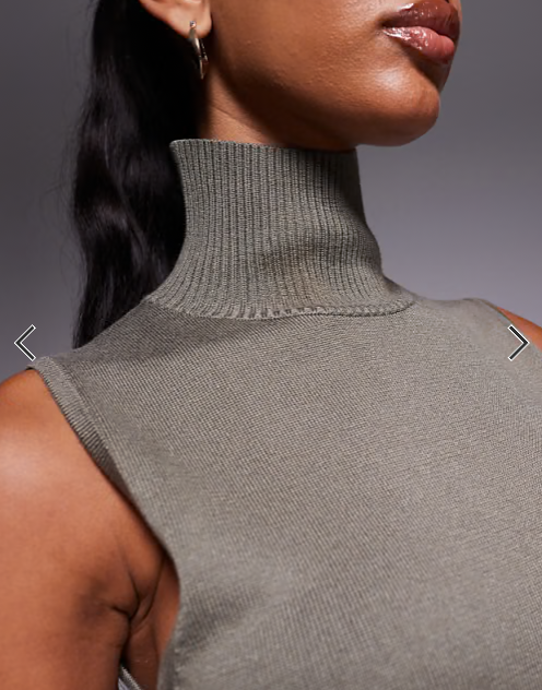 Kaiia exclusive fine knit roll neck sleeveless top in olive