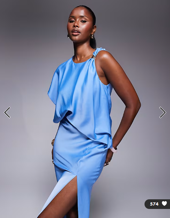ASOS DESIGN drape bodice satin midi dress with trim detail in blue