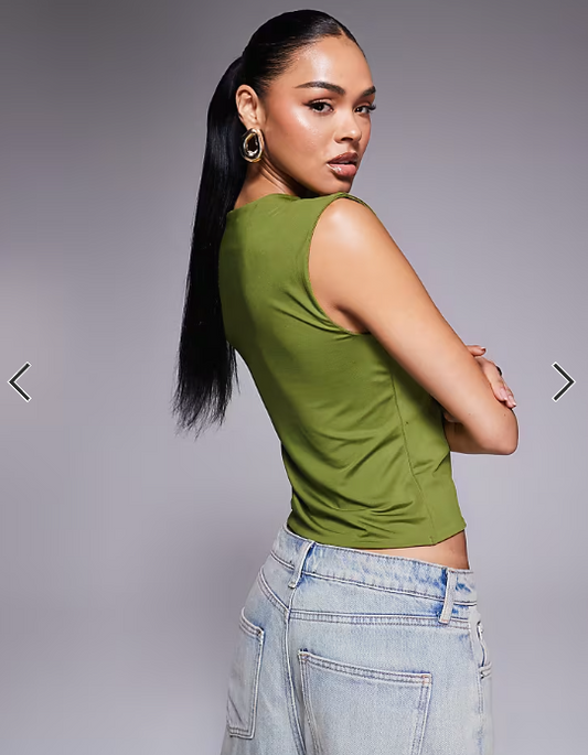 ASOS DESIGN keyhole tank top in slinky in khaki