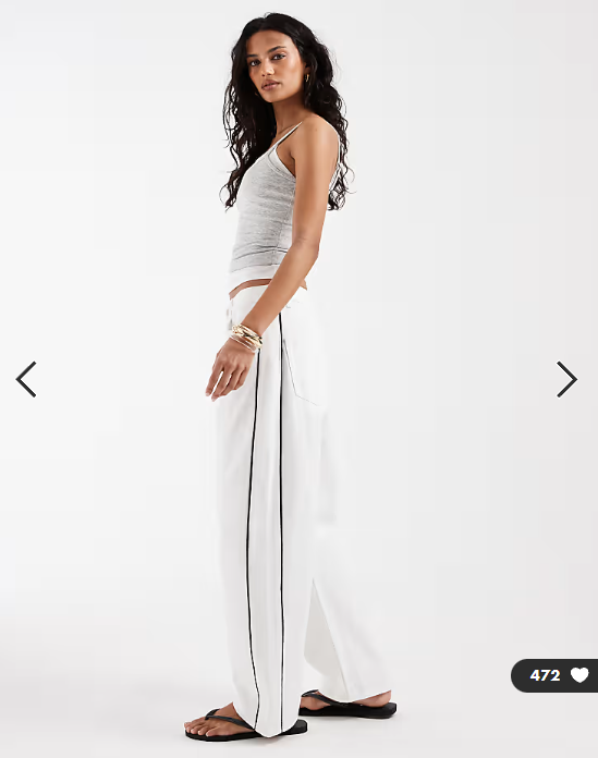 ASOS DESIGN barrel leg jeans in white with contrast black side piping