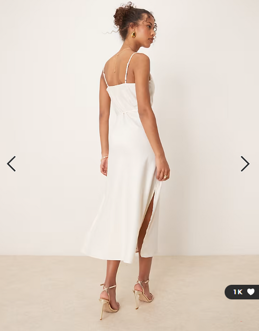 YAS satin cami midi dress in gardenia white