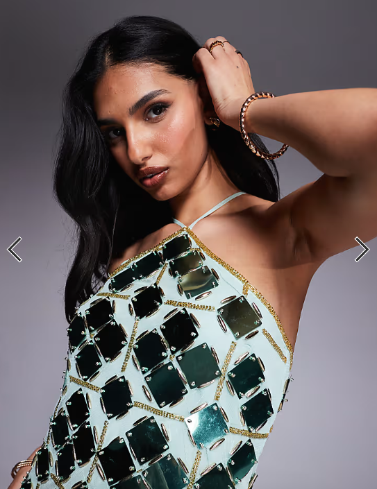 ASOS DESIGN grid embellished halter mini dress in green