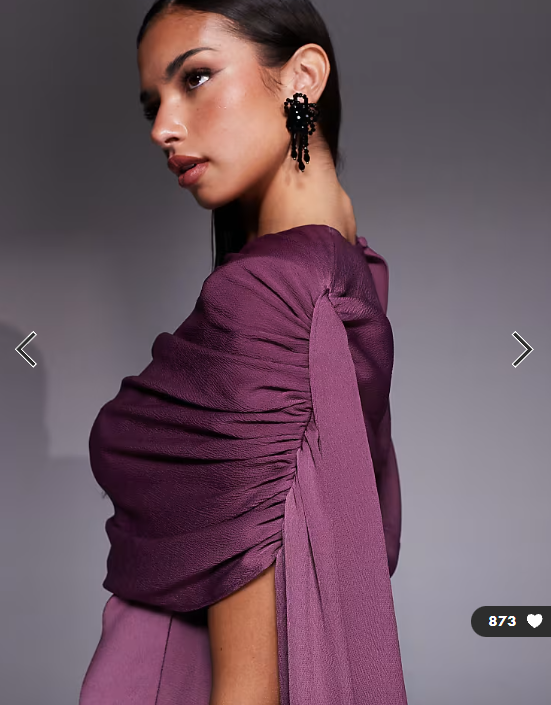 ASOS DESIGN satin shoulder pad mini dress with ruched bodice overlay and side sash details in grape
