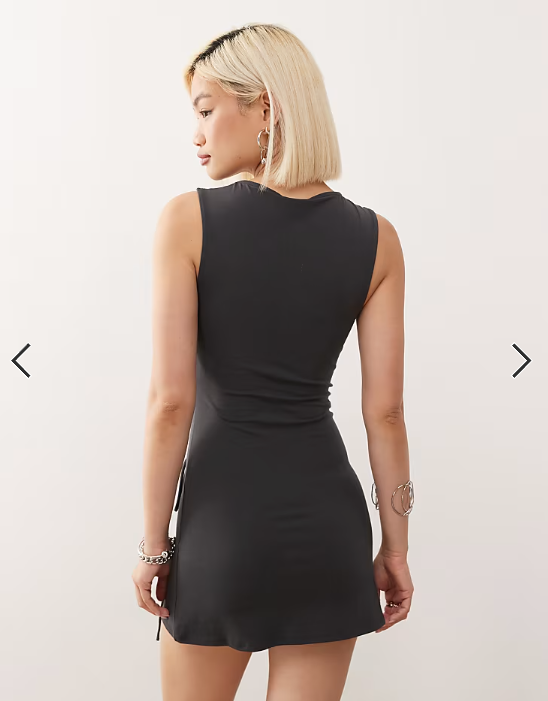 Weekday mini dress with eyelet detail in off-black
