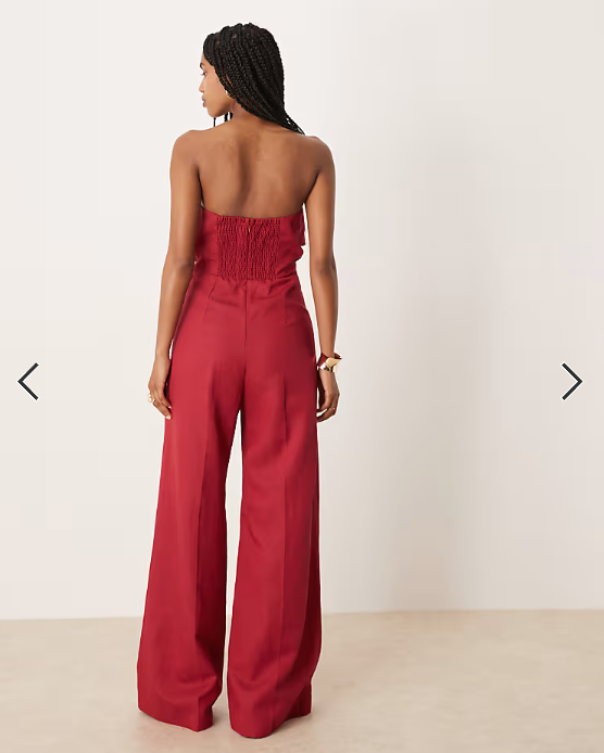 Mango bandeau fold detail jumpsuit in dark red