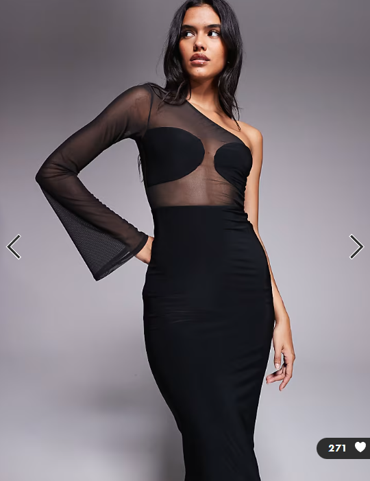ASOS DESIGN mesh panelled one shoulder maxi dress in black