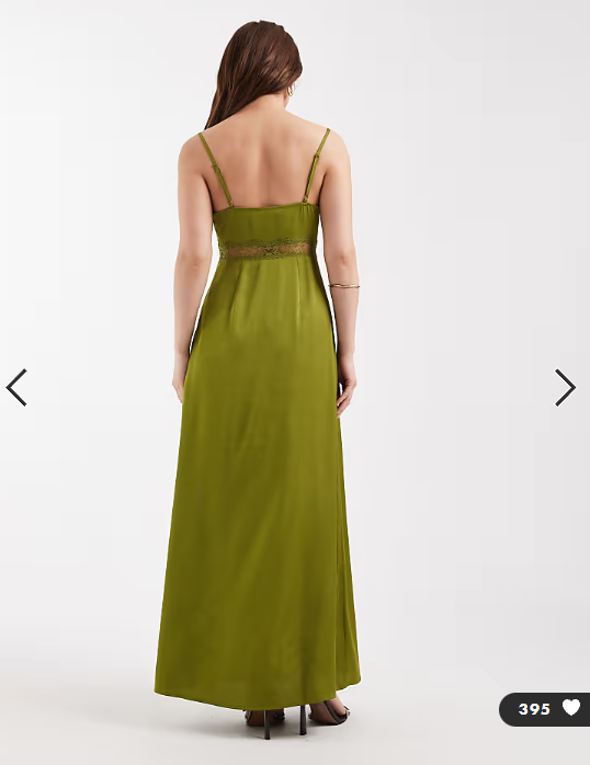 ONLY Petite satin feel maxi dress with lace detail in olive