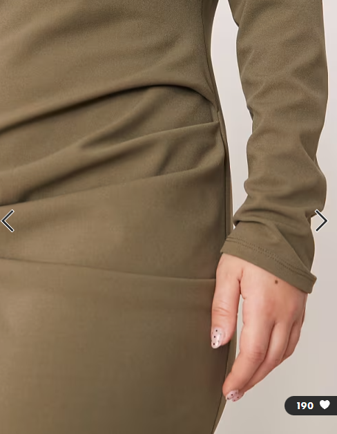 ASOS DESIGN curve long sleeve scoop neck midi dress in khaki