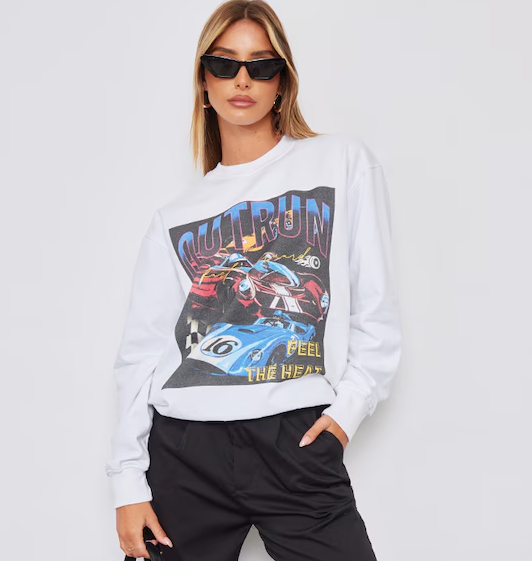 White Outrun Printed Oversized Sweatshirt