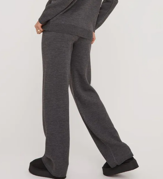 High Waist Wide Leg Joggers In Grey Knit