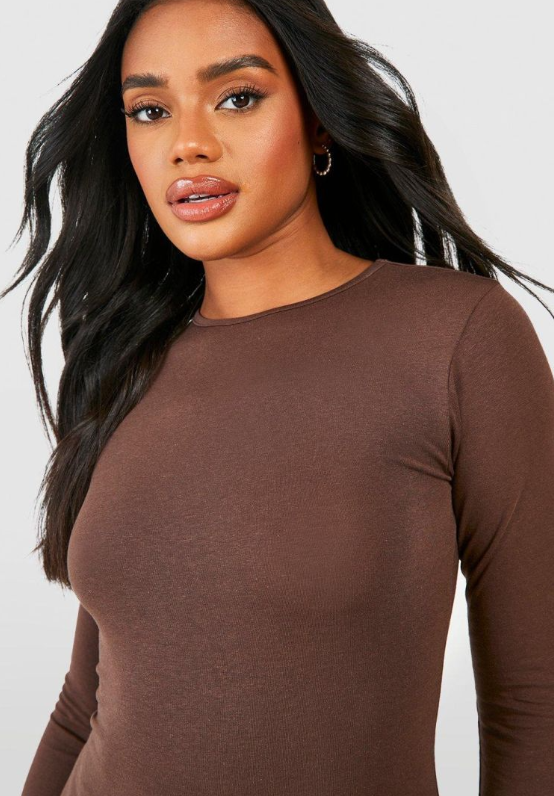 Premium Super Soft Flare Cuff Mini Dress - chocolate